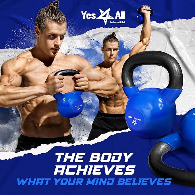 Yes4All 5-100 LB Kettlebells Vinyl Coated Cast Iron for Dumbbell Weights Exercises, Gym, Fitness, Full Body Workout Equipment Push up, Grip and Strength Training