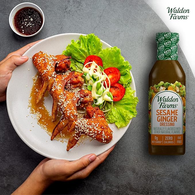 Walden Farms Sesame Ginger Dressing – Calorie-Free, Gluten-Free, Low Carb, Keto-Friendly, Sugar-Free, Fat-Free, Dairy-Free Savory Sesame Ginger Flavor – 12 oz Bottle