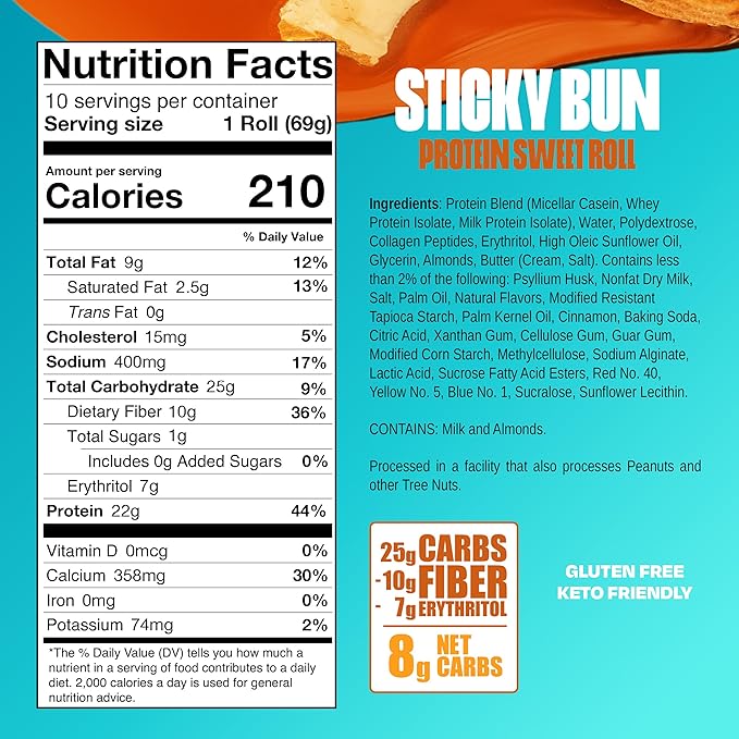 Legendary Foods 22g Protein Sweet Roll – Premium High Protein Snack Cakes, Low Carb Meal Replacement, Gluten Free & Keto Friendly Rolls, No Added Sugar, Diabetic Friendly – 10-Pack