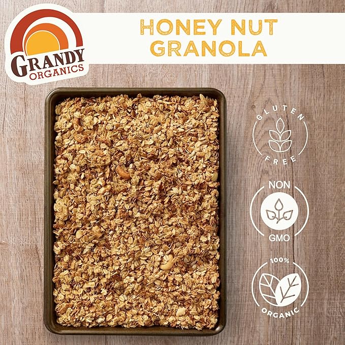 Grandy Organics Honey Nut Granola, 10 Pound Bulk Bag, Certified Organic, Gluten Free, Non-GMO, Kosher, Plant Based Protein Granola