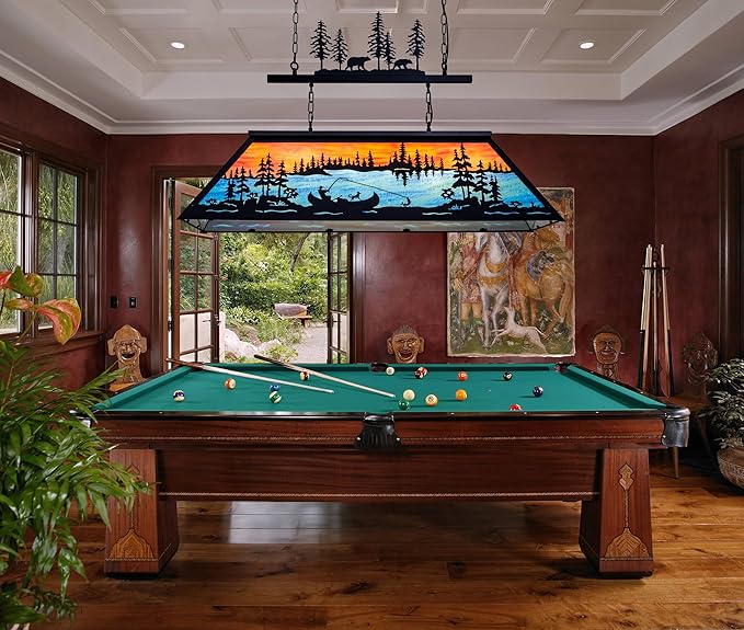 TOCHIC Vintage Pool Table Light, 6-Light Rustic Tiffany Style Fishing Billiard Hanging Light Fixture for Billiards Table Game Room Man Cave, Farmhouse Kitchen Island Dining Room Chandelier Lighting