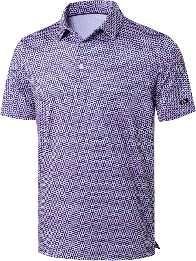 Obla Mens Golf Polo Shirts Short Sleeve Dry Fit Performance Moisture Wicking Casual Print Collared Golf Shirts for Men