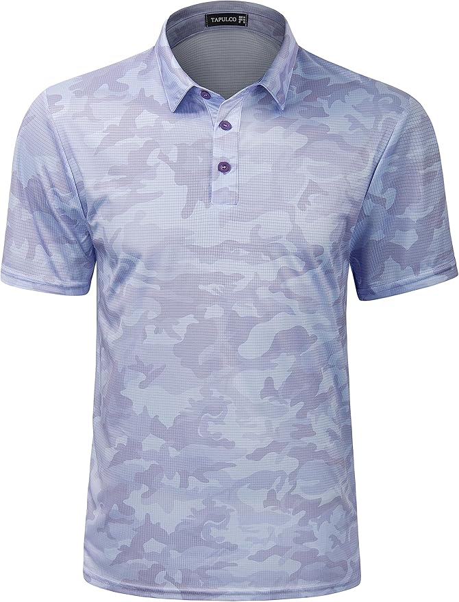 TAPULCO Mens Quick Dry Polo Shirts Camouflage Pattern Performance Athletic Lightweight Breathable Casual Golf Tshirts