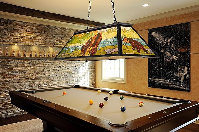 Wellmet Tiffany Pool Table Light, Billiards Chandelier Pendant Light, 4-Lights Rustic Pendant Light, for Kitchen Island, Snooker Table, Party Men's Cave, Game Room