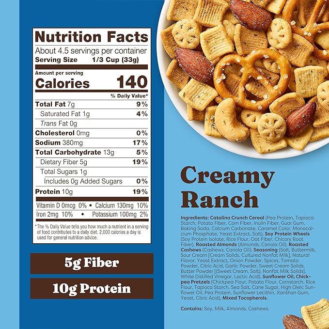 Catalina Crunch Protein Snack Mix - 10g Protein, 1g Sugar per Serving - Good Source of Fiber, Keto, Gluten Free - Creamy Ranch, 5.25 Ounce Bag (Pack of 1)