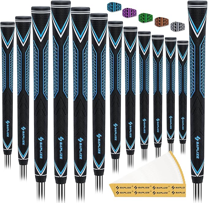 SAPLIZE High-performance Rubber Golf Grips 13 Pack, High Shock Absorption, Non-slip, Choose from 13 Grips with 15 Tapes or Full Regripping Kit, Available in Standard/Mid/Jumbo Sizes, CC10 Series