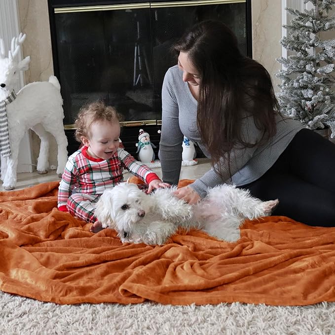 Bedsure Burnt Orange Fleece Throw Blanket Mango - 300GSM Soft Lightweight Plush Cozy Blankets for Bed, Sofa, Couch, Travel, Camping