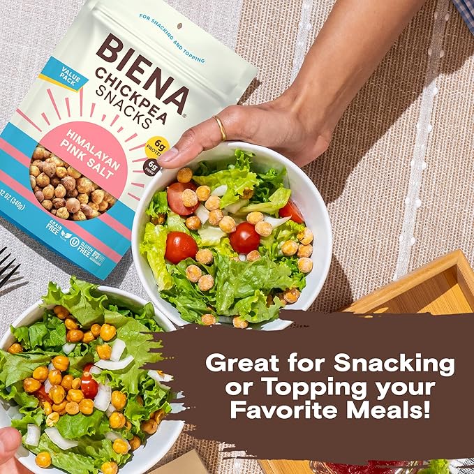 BIENA Chickpea Snacks - Crunchy Roasted Chickpeas - High Fiber Vegan Protein Snacks for Adults and Kids - Individual Pack - Himalayan Pink Salt