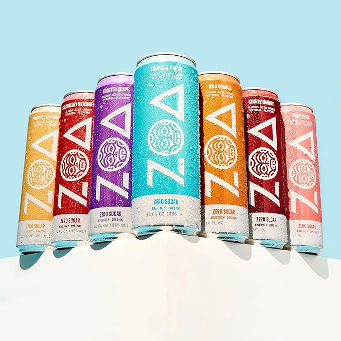 ZOA Zero Sugar Energy Drinks, Wild Orange - Sugar Free with Electrolytes, Healthy Vitamin C, Amino Acids, Essential B-Vitamins, and Caffeine from Green Tea - 12 Fl Oz (12-Pack)