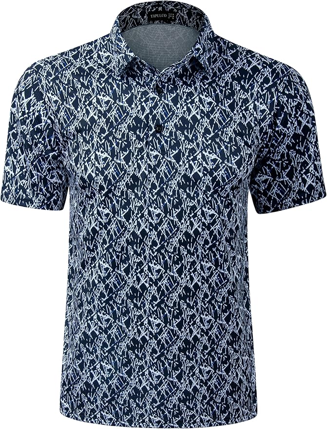 TAPULCO Mens Quick Dry Polo Shirts Camouflage Pattern Performance Athletic Lightweight Breathable Casual Golf Tshirts