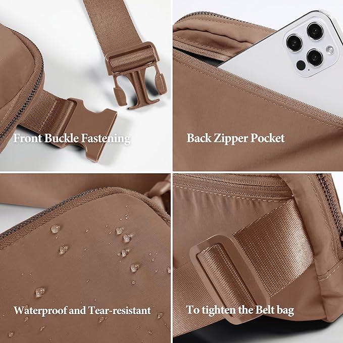 ODODOS Unisex Mini Belt Bag with Adjustable Strap Small Fanny Pack for Workout Running Traveling Hiking, Brown