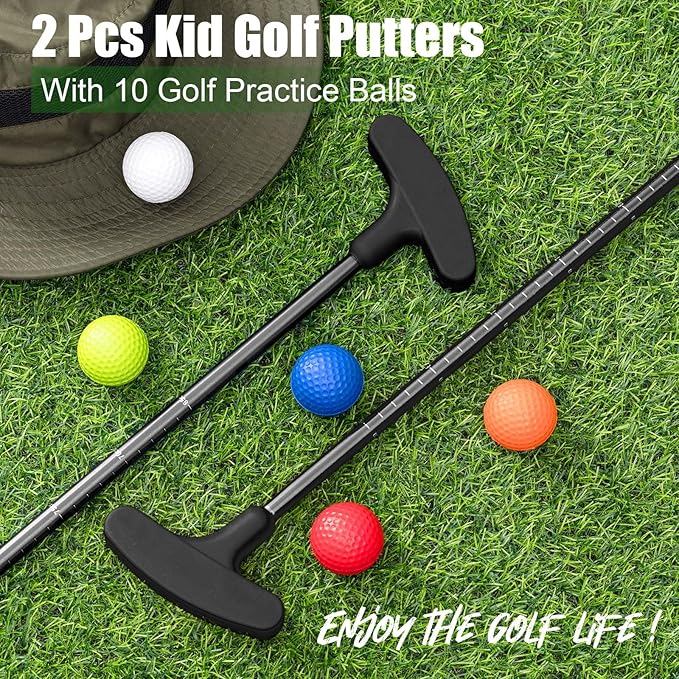 Lenwen 2 Pcs Golf Putter for Men Women Adjustable Length Two Way Putter Right or Left Handed Golfers Mini Golf Club with Practice Balls for Adults