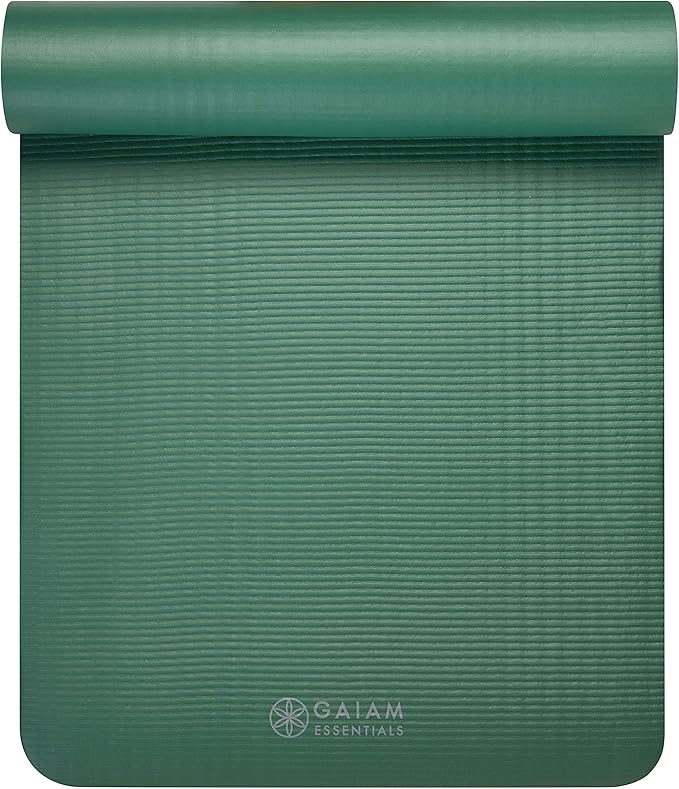Gaiam Essentials Thick Yoga Mat Fitness & Exercise Mat with Easy-Cinch Yoga Mat Carrier Strap, 72"L x 24"W x 2/5 Inch Thick