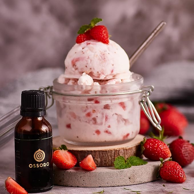 Ossoro Food Flavour Spanish Strawberry Essence 100% Vegetarian Essence 1 Fl Oz with No Sugar Added Non-GMO and Gluten-Free Used to Make Cakes, Snacks, Ice creams, Candies, Baking