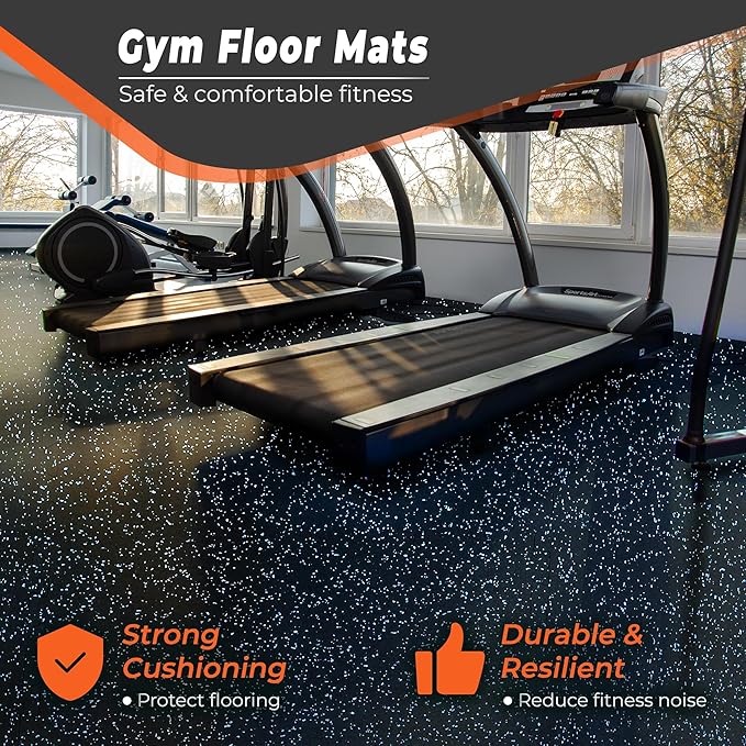 SUPERJARE 0.4 Inch Flooring for Home Gym, 24 Tiles Floor Mat With Heavy Duty Rubber Top, Interlocking Mats, 24" x 24" Workout Exercise Equipment (96 sqft), Black/Blue