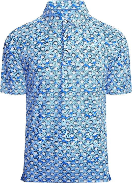 Esabel.C Golf Shirts for Men Dry Fit Performance Short Sleeve Print Moisture Wicking Collared Shirt