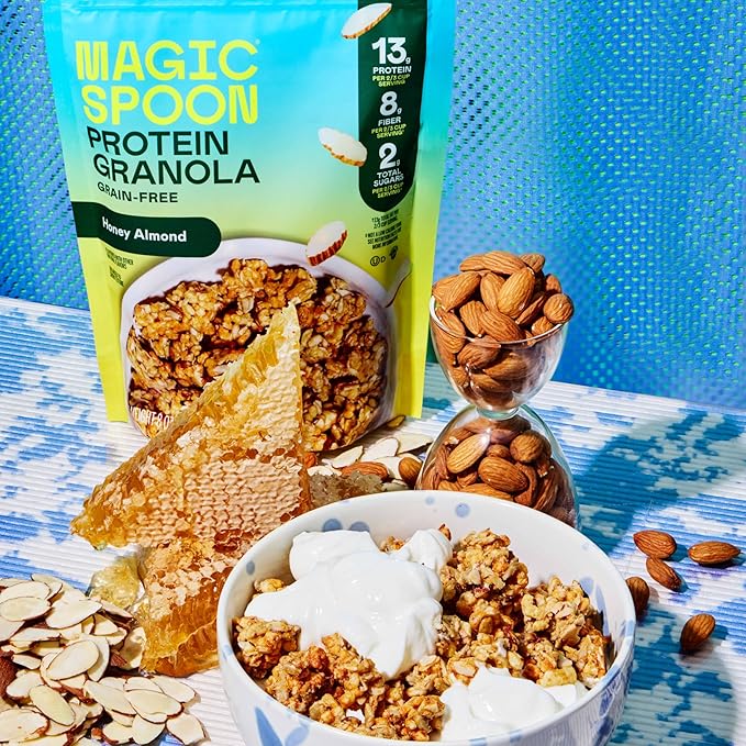 Magic Spoon Protein Granola - High Protein Granola, Keto Friendly, Low Sugar, Grain Free, Healthy Breakfast or Quick Snack (3 bags of Honey Almond)