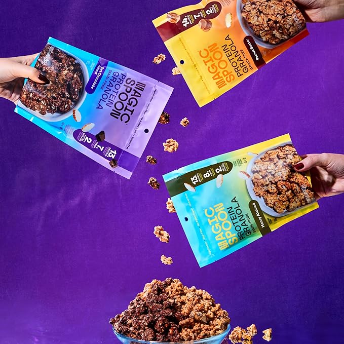 Magic Spoon Protein Granola - High Protein Granola, Keto Friendly, Low Sugar, Grain Free, Healthy Breakfast or Quick Snack (1 bag of each: Honey Almond, Dark Chocolate Almond, Peanut Butter)