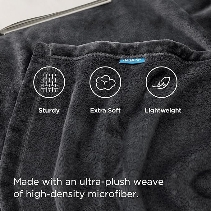 Bedsure Fleece Throw Blanket Dark Grey - 300GSM Blankets for Couch, Sofa, Bed, Soft Lightweight Plush Cozy Throws for Toddlers
