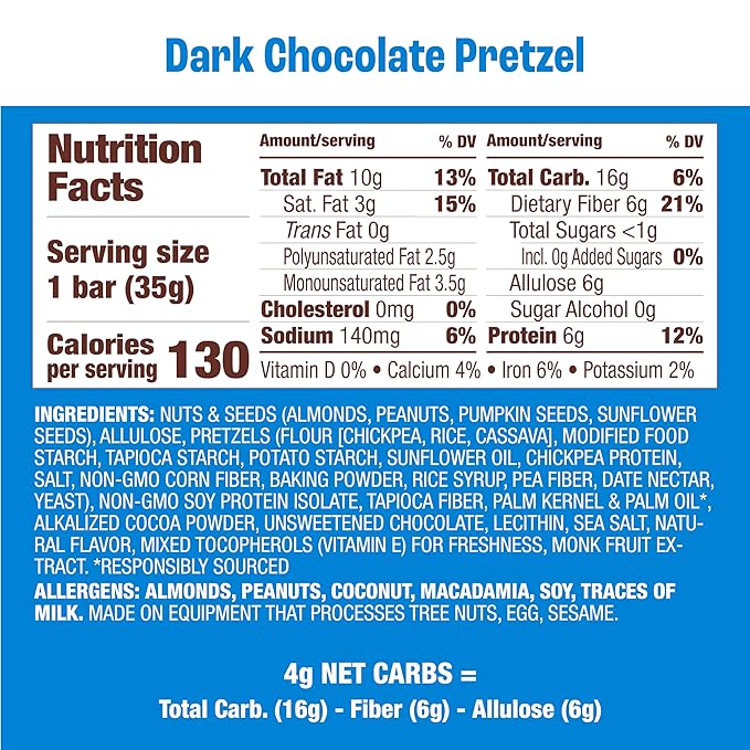 Munk Pack Nut and Seed Bar Pretzel Variety Pack 6g Protein 1g Sugar Low Carb and Keto Gluten Free Plant Based Zero Added Sugar Sweet and Salty Breakfast and Snack Bars 2 Flavors 6 Pack