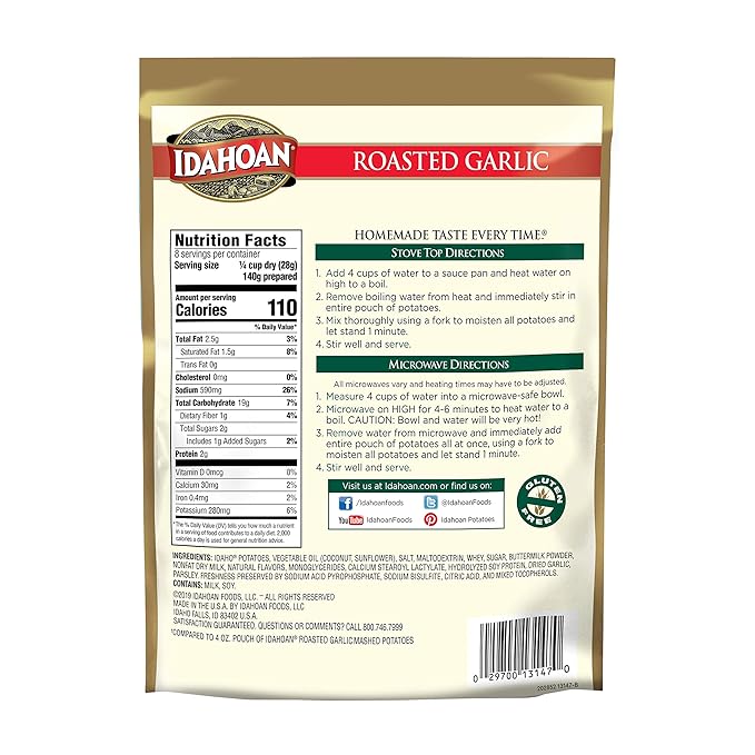 Idahoan Mashed Potatoes, Roasted Garlic, 4 oz