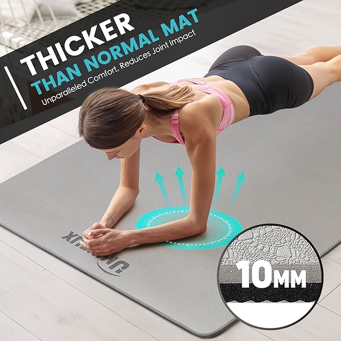 Large Yoga Mat for Men and Women 1/4 & 2/5 Inch Extra Thick TPE Fitness Mat for Home Gym Workout, Non-Slip, Eco Friendly Exercise Mat for Yoga, Pilates, Stretching, Meditation