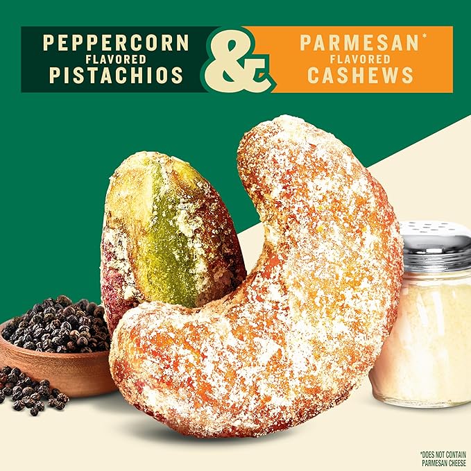PLANTERS Nut Duos, Flavored Nuts, Peppercorn Pistachios & Parmesan Cashews 5oz