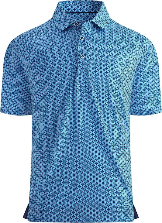 Esabel.C Golf Shirts for Men Dry Fit Performance Short Sleeve Print Moisture Wicking Collared Shirt