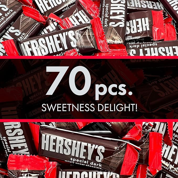 Hershys Special Dark Mildly Sweet Chocolate - 2 Pounds Approx 70 Halloween Candy Bulk Individually Wrapped - Dark Chocolate Hershys Snack Size Candy Bars - Halloween Treats for Sharing With Family and Friends