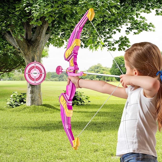 Kids Bow and Arrow Set, LED Light Up Archery Toy Set with 10 Suction Cup Arrows,Target & Arrow Quiver, Bow and Arrows Set Toys Gift for 3 4 5 6 7 8 9 10 11 12 Year Old Kids Boys Girls (Pink)