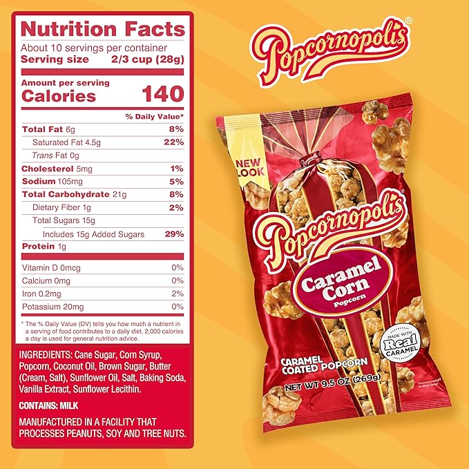 Popcornopolis 9.5 oz Bag, Caramel Flavored Indulgent Popcorn