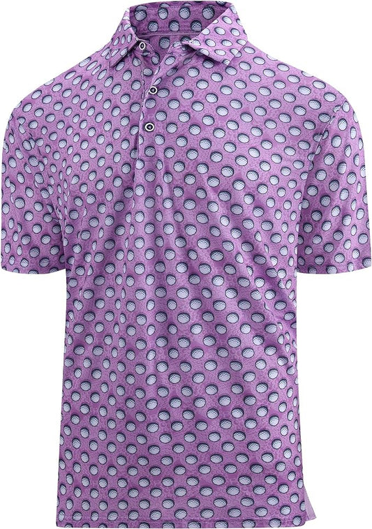 Esabel.C Golf Shirts for Men Dry Fit Performance Short Sleeve Print Moisture Wicking Collared Shirt