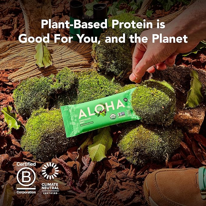 Aloha Organic Plant Based Protein Bars Chocolate Chip Cookie Dough, 1.98 Oz,(Pack of 12)