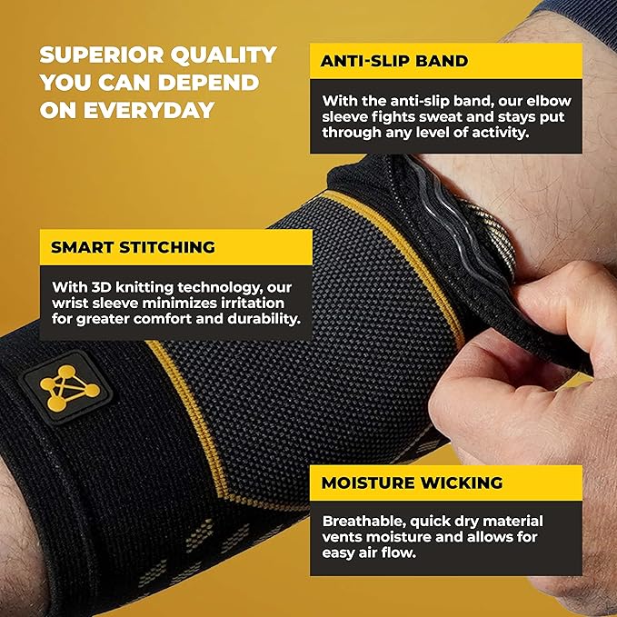 CopperJoint Elbow Compression Sleeve – Copper Infused Design Elbows Sleeve, Arm Brace, Tennis Elbow Brace for Women & Men, Arm Compression Sleeves Men for Golf, Bowling, Sports - Single