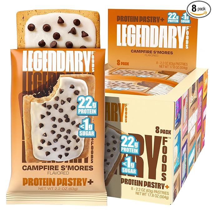 Legendary Foods 22g Campfire S'mores Protein Pastry 8x - Low Carb Meal Replacement Bar - Low Glycemic, Gluten Free Protien Snacks - Healthy Keto Snack Zero Sugar Energy Bars - Diabetic Friendly