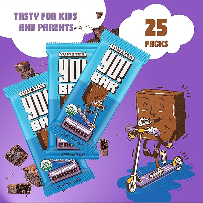 Yo! Bar by Bearded Brothers Vegan Organic Kids Bar, Chocolate (25 Bars) - Gluten Free, Paleo and Whole 30 | Soy Free, Non-GMO, Low Glycemic, No Sugar Added, Fiber + Whole Foods