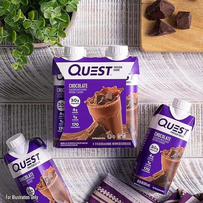 Quest Nutrition Ready To Drink Chocolate Protein Shake, 30g Protein, 4g Net Carbs, Gluten Free, Keto Friendly, 11 fl oz - Pack of 12