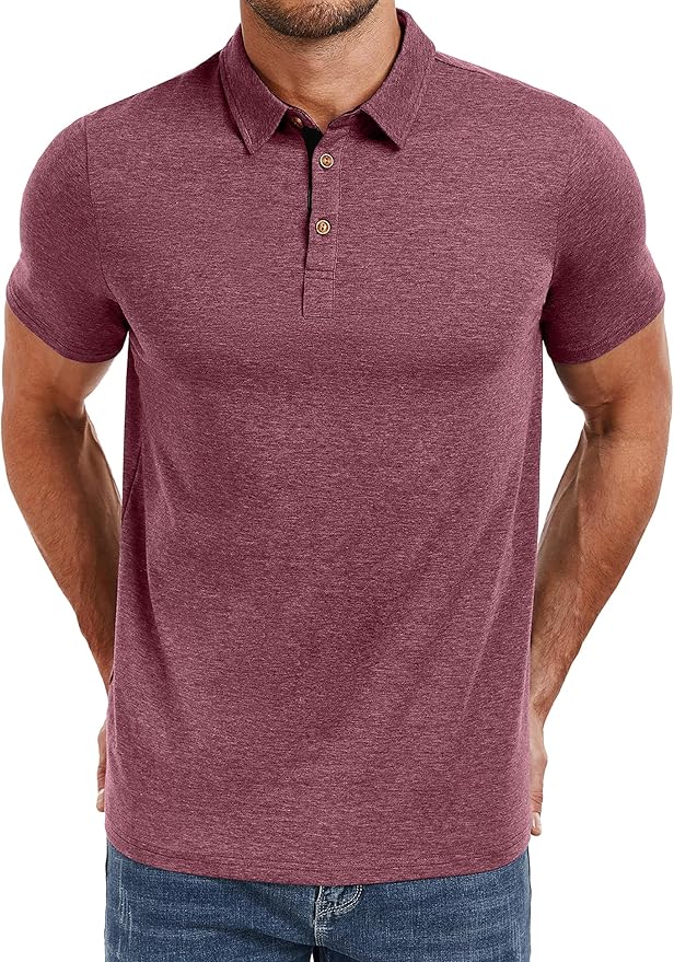PEGENO Mens Polo Shirts Short Sleeve Casual Cotton Golf Shirts Performance Polo Shirts for Men