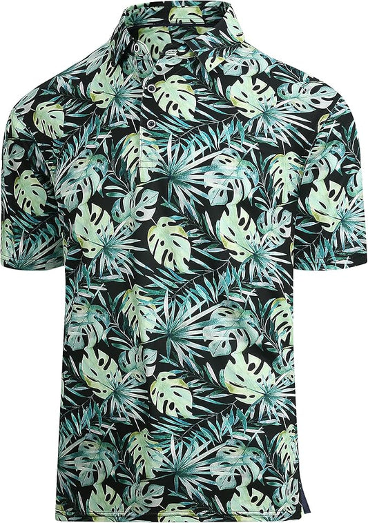 Esabel.C Golf Shirts for Men Dry Fit Performance Short Sleeve Print Moisture Wicking Collared Shirt
