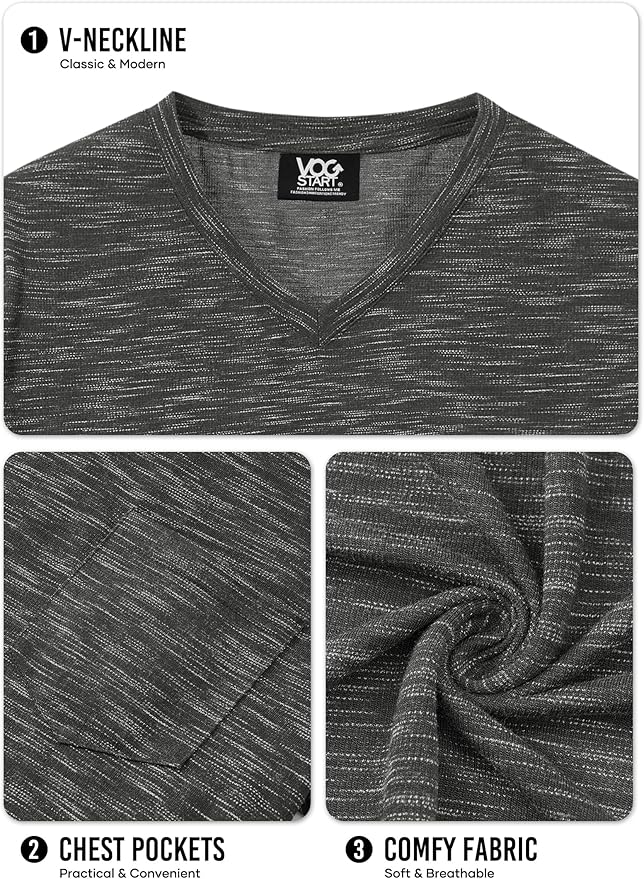 Men's V Neck T Shirts Casual Stylish Fitted Stretch Tee Shirt with Pocket (S-3XL)