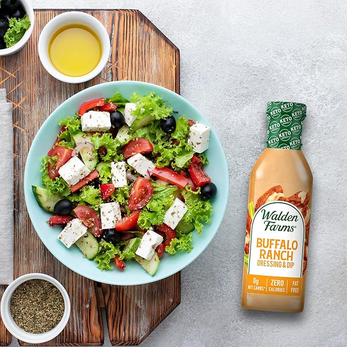 Walden Farms Buffalo Ranch Dressing & Dip – Calorie-Free, Gluten-Free, Low Carb, Keto-Friendly, Sugar-Free, Fat-Free, Dairy-Free Spicy Buffalo Ranch Flavor – 2-Pack, 12 oz Bottles