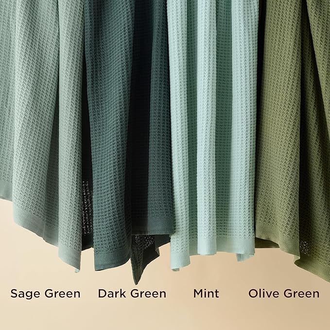 Bedsure 100% Cotton Blanket Queen Size for Bed - Breathable and Soft, Waffle Weave Blanket for Summer, Thick Cozy Fall Blankets for Women Gift, Mint, 90x90 Inches