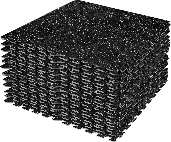 Sivan Fitness 1/2" Thick Rubber Top High-Density EVA Foam Gym Flooring for Home Gym - 48 Sq Ft Exercise Mat Tiles for Workout, Yoga, MMA, Heavy Exercise Equipment Mat - 12 Interlocking Gym Floor Mat