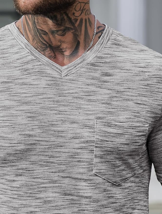 Men's V Neck T Shirts Casual Stylish Fitted Stretch Tee Shirt with Pocket (S-3XL)