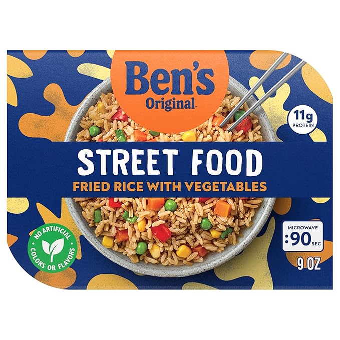 BEN'S ORIGINAL Street Food Fried Rice with Vegetables, Prepared Entrée, Microwave in 90 Seconds, 9 oz (Pack of 6)