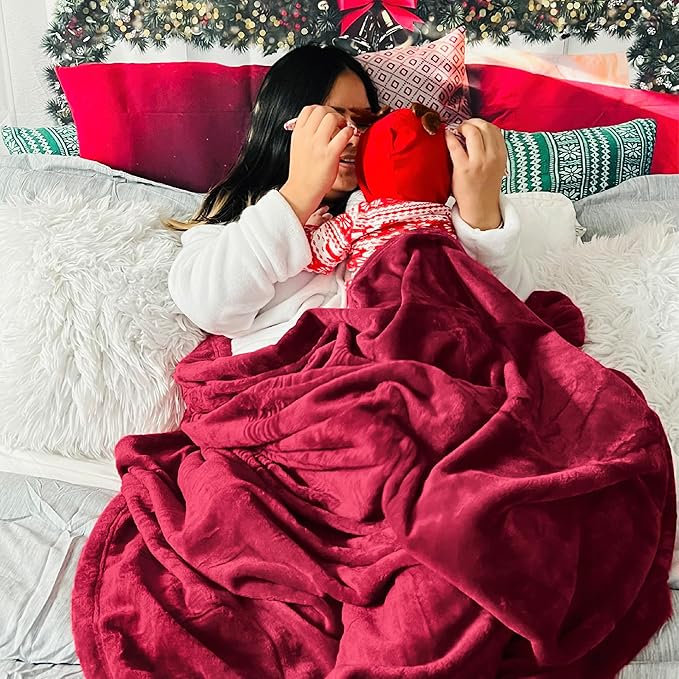 Bedsure Fleece Throw XL Blanket Red - 300GSM Soft Lightweight Plush Cozy Blankets for Bed, Sofa, Couch, Travel, Camping, 50x70 inches