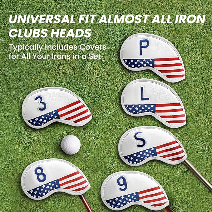FINGER TEN Golf Club Covers for Irons Magnetic Value 11 Pack, Synthetic Leather Deluxe Head Cover Set Headcovers for Irons Fit Main Iron Clubs