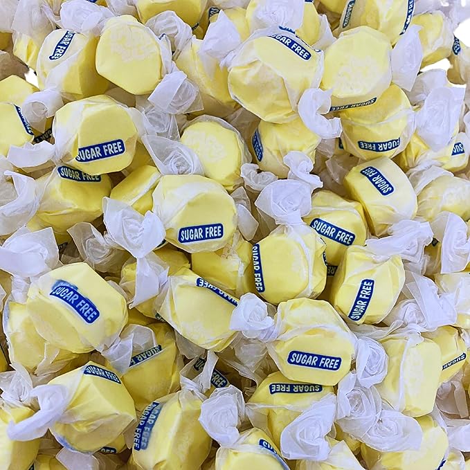Sugar Free Banana Salt Water Taffy - 1lb (16oz) Bulk Bag Individually Wrapped Soft & Chewy Nut Free, Gluten Free,Diabetic & Keto Friendly Gourmet Candy For Taffy Lovers