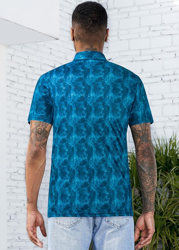 TAPULCO Mens Quick Dry Polo Shirts Camouflage Pattern Performance Athletic Lightweight Breathable Casual Golf Tshirts
