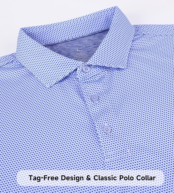SAMERM Mens Golf Shirts Short Sleeve Dry Fit Performance Moisture Wicking Print Sport Polo Shirts for Men Casual